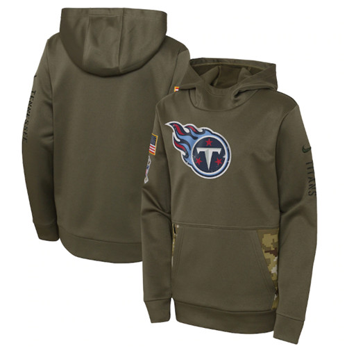 Youth Tennessee Titans 2022 Olive Salute to Service Therma Performance Pullover Hoodie